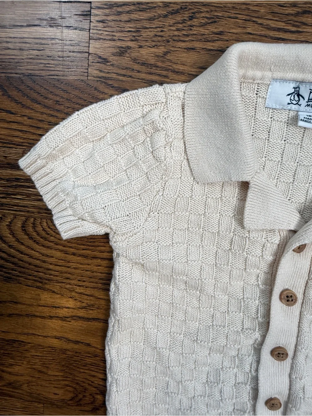 Original Penguin by Munsing Wear Boys Cream Knit Button-Front Sweater Shorts Set